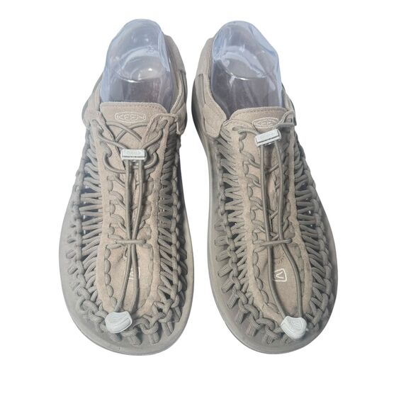 Keen Uneek Sandals Mens US 10 Gray Suede Walking Hiking Woven Bungee White Logo - Picture 5 of 16